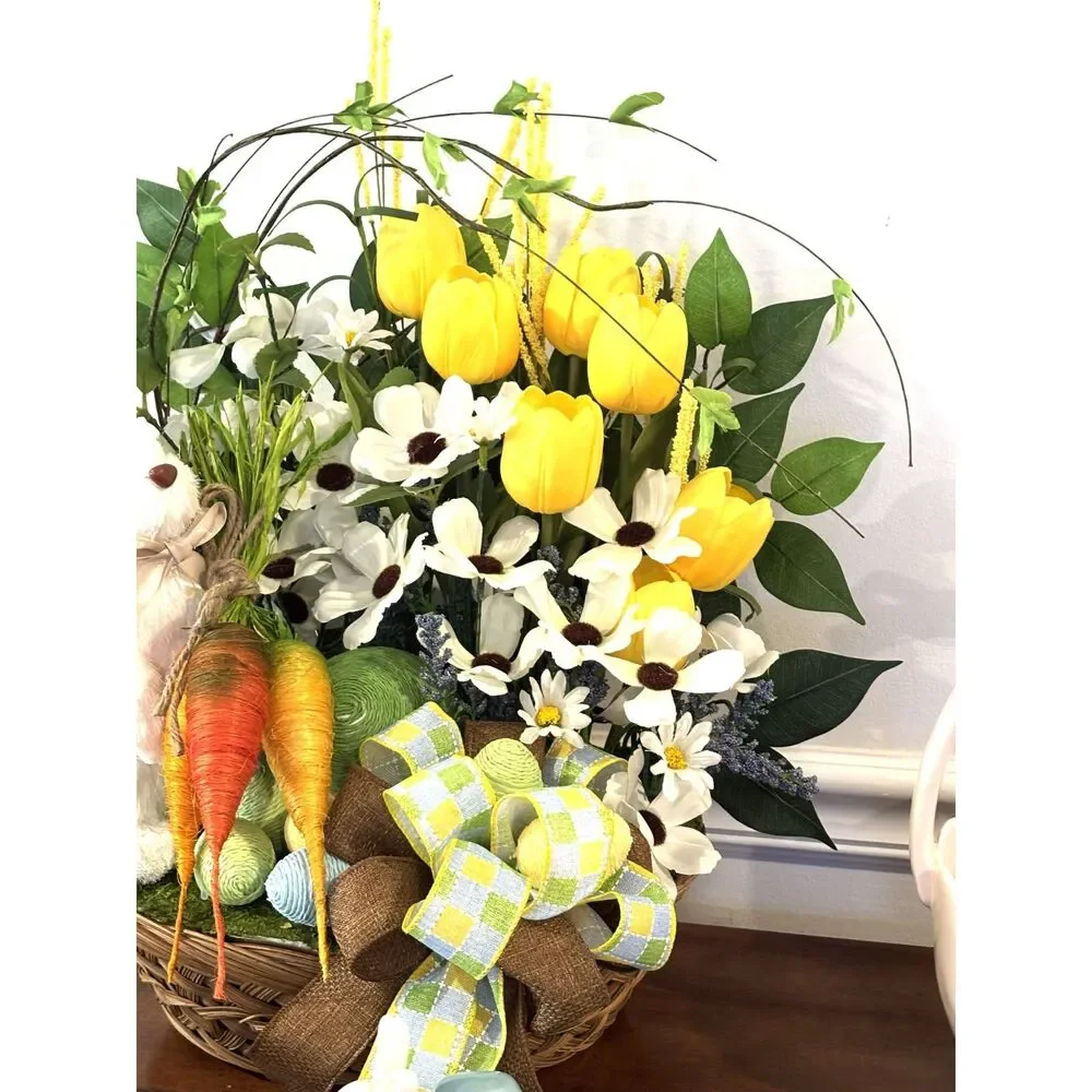 Easter Bunny Basket Center Piece with Tulips and Daisey's
